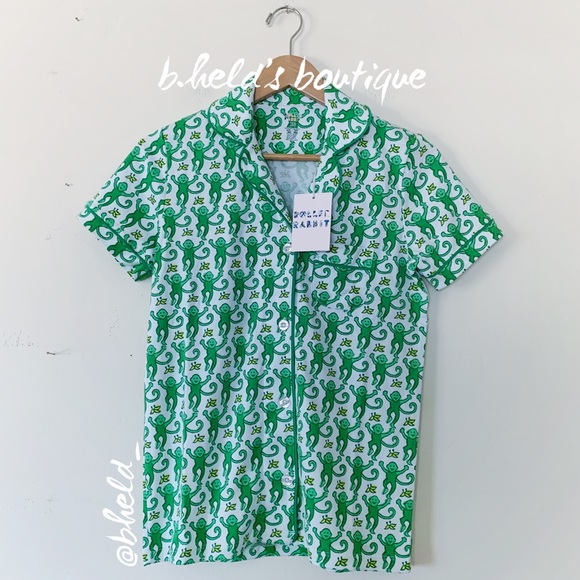 Roller Rabbit Monkey Polo Pajamas in Emerald Monkey Green Size XS Brand New NWT - Picture 2 of 16